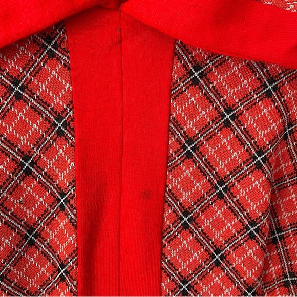 Vintage 1970s Red Plaid Butterfly Collar Dress Made USA Union Label Union Large - Picture 4 of 11